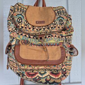 Sakroots Artist Circle Peace Sign One World Magnetic Flap Canvas Backpack Boho
